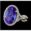 10.85 ctw Tanzanite and Diamond Ring - 14KT White Gold