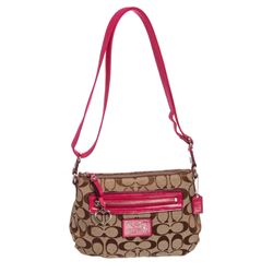 Coach Brown Monogram Canvas Pink Patent Leather Small Crossbody Bag