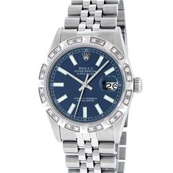 Rolex Mens Stainless Steel 36MM Blue Index Diamond Datejust Wristwatch