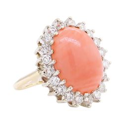 7.65 ctw Coral And Diamond Ring - 14KT Yellow And White Gold