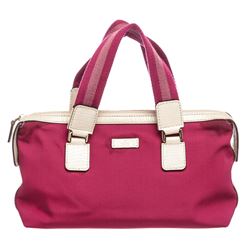 Gucci Pink White Nylon Leather Tote Bag