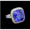 Image 1 : GIA Cert 21.38 ctw Tanzanite and Diamond Ring - 14KT White Gold