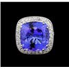 Image 2 : GIA Cert 21.38 ctw Tanzanite and Diamond Ring - 14KT White Gold