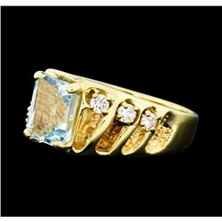 3.00 ctw Aquamarine and Diamond Ring - 14KT Yellow Gold