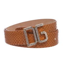 Dolce & Gabbana Brown Snakeskin Rhinestone Buckle Belt