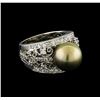 Image 1 : Tahitian Pearl and Diamond Ring - 14KT White Gold