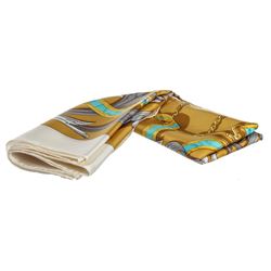 Hermes Gold Multicolor Silk Le Mors "A La Conetable" Scarf