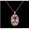 Image 2 : 28.74 ctw Kunzite and Diamond Pendant With Chain - 14KT Rose Gold