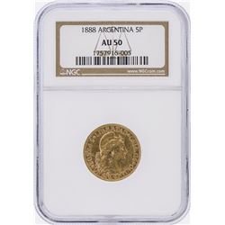 1888 NGC AU50 Argentina 5 Pesos Gold Coin