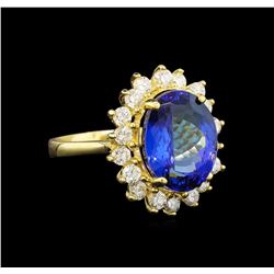 14KT Yellow Gold 5.44 ctw Tanzanite and Diamond Ring