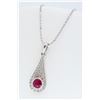 Image 2 : 14KT White Gold .030ct Ruby and Diamond Pendant with Chain