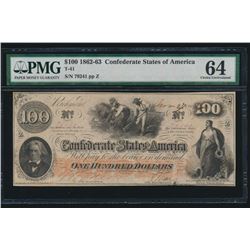 1862-63 $100 Confederate States of America Note PMG 64