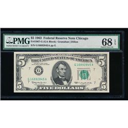 1963 $5 Chicago Federal Reserve Note PMG 68EPQ