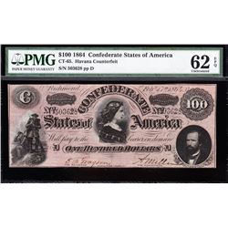 1864 $100 Confederate States of America Note PMG 62EPQ