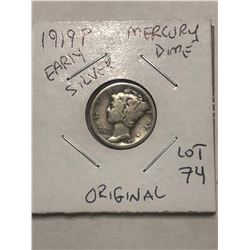 1919 P Early Mercury Silver Dime Original