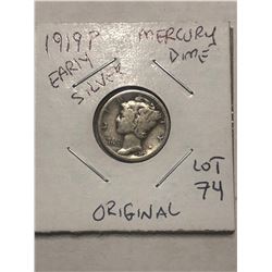 1919 P Early Mercury Silver Dime Original