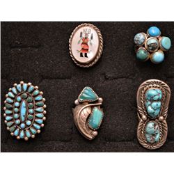 FIVE NAVAJO AND ZUNI INDIAN RINGS