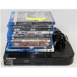 SAMSUNG BLU-RAY PLAYER WITH 10 DVD MOVIES