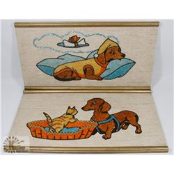 PAIR OF VINTAGE GLASS BEAD DASHUND PICTURES.