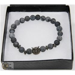 NEW! "OWL" NATURAL LAVA STONE BEADS BRACELET