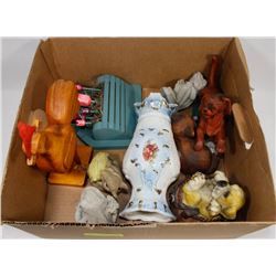 BOX OF GARDEN ORNAMENTS AND MORE