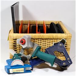 BASKET BIN OF OFFICE SUPPLIES INCLUDING