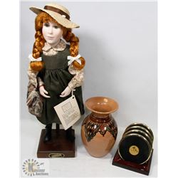 LOT OF COASTERS/ANNE OF GREEN GABLES DOLL & MISC.