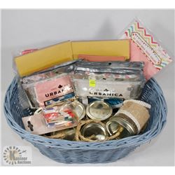 BASKET OF CRAFTING SUPPLIES