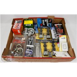 FLAT OF ASSORTED OIL FILTERS, METAL POLISH, AND