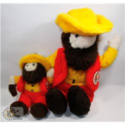 TWO VINTAGE ORIGINAL KLONDIKE MIKE PLUSH MASCOTS