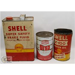 2 VINTAGE SHELL FLUID TINS, FULL TEXACO TIN