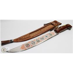 12" TIBURON MACHETE WITH CARVED LEATHER SHEATH