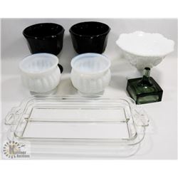 OLD GLASS COMPORT, MILK GLASS & BLACK GLASS, AND