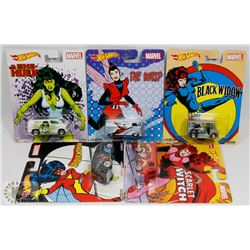 LOT OF 5 SEALED MARVEL HOTWHEELS BLACK WIDOW,