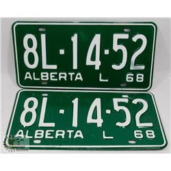 PAIR OF NEVER USED ALBERTA 1968 LICENSE PLATES