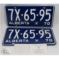 PAIR OF NEVER USED ALBERTA 1970 LICENSE PLATES
