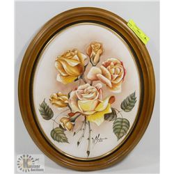 FRAMED OVAL OIL ON CANVAS ROSES BY W.SUXHOWOLEC