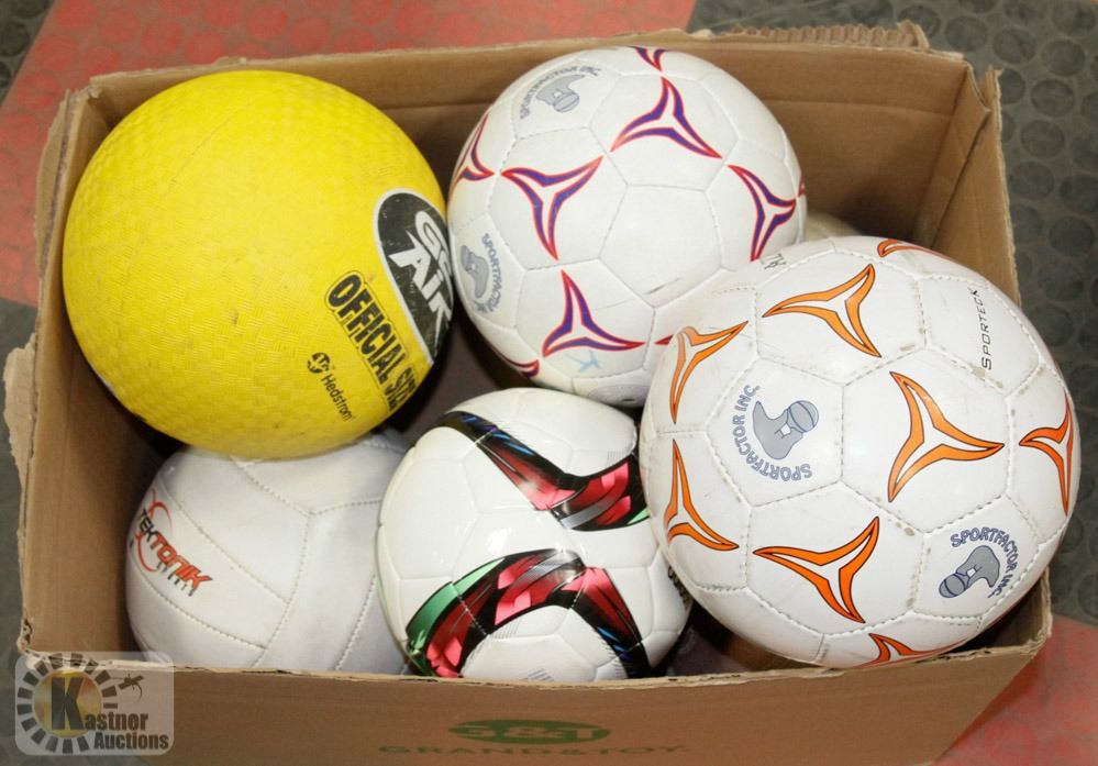 BOX OF ASSORTED SOCCER BALLS Kastner Auctions
