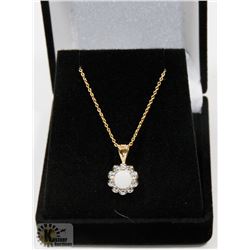#120-WHITE  OPAL & CZ PENDANT &  NECKLACE