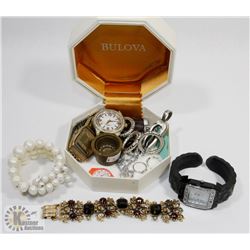BULOVA BOX FULL OF ESTATE JEWELRY