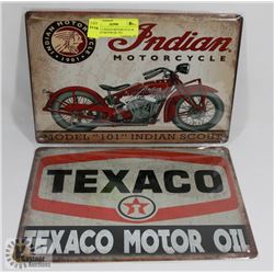 LOT OF 2 INDIAN MOTORCYCLE & TEXACO MOTOR OIL TIN