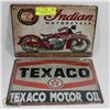 Image 1 : LOT OF 2 INDIAN MOTORCYCLE & TEXACO MOTOR OIL TIN
