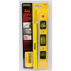 NEW! 4PC 9" LEVEL WITH CARPENTER PENCIL AND