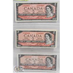 LOT OF 3 CANADA 1954 $2 BILLS