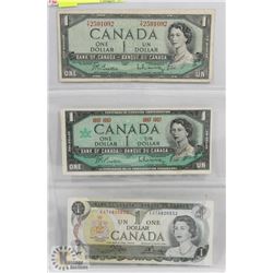 LOT OF 3 CANADA $1 BILLS, 1954, 1967, 1973