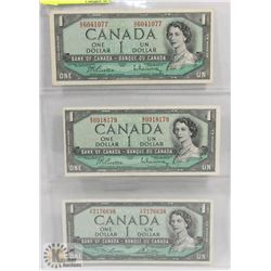 LOT OF 3 CANADA 1954 $1 BILLS