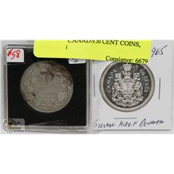 LOT OF 2 CANADA 50 CENT COINS,  1872, 1965