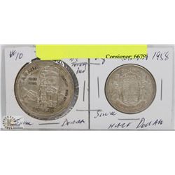 LOT OF 2 CANADA 1958 $1, 50 COINS