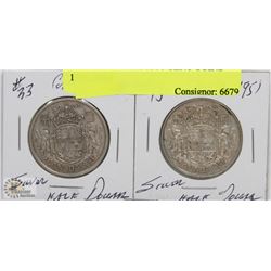 LOT OF 2 CANADA 50 CENT COINS 1951, 1954
