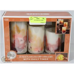 3PK PILLAR CANDLES W/ TIMER